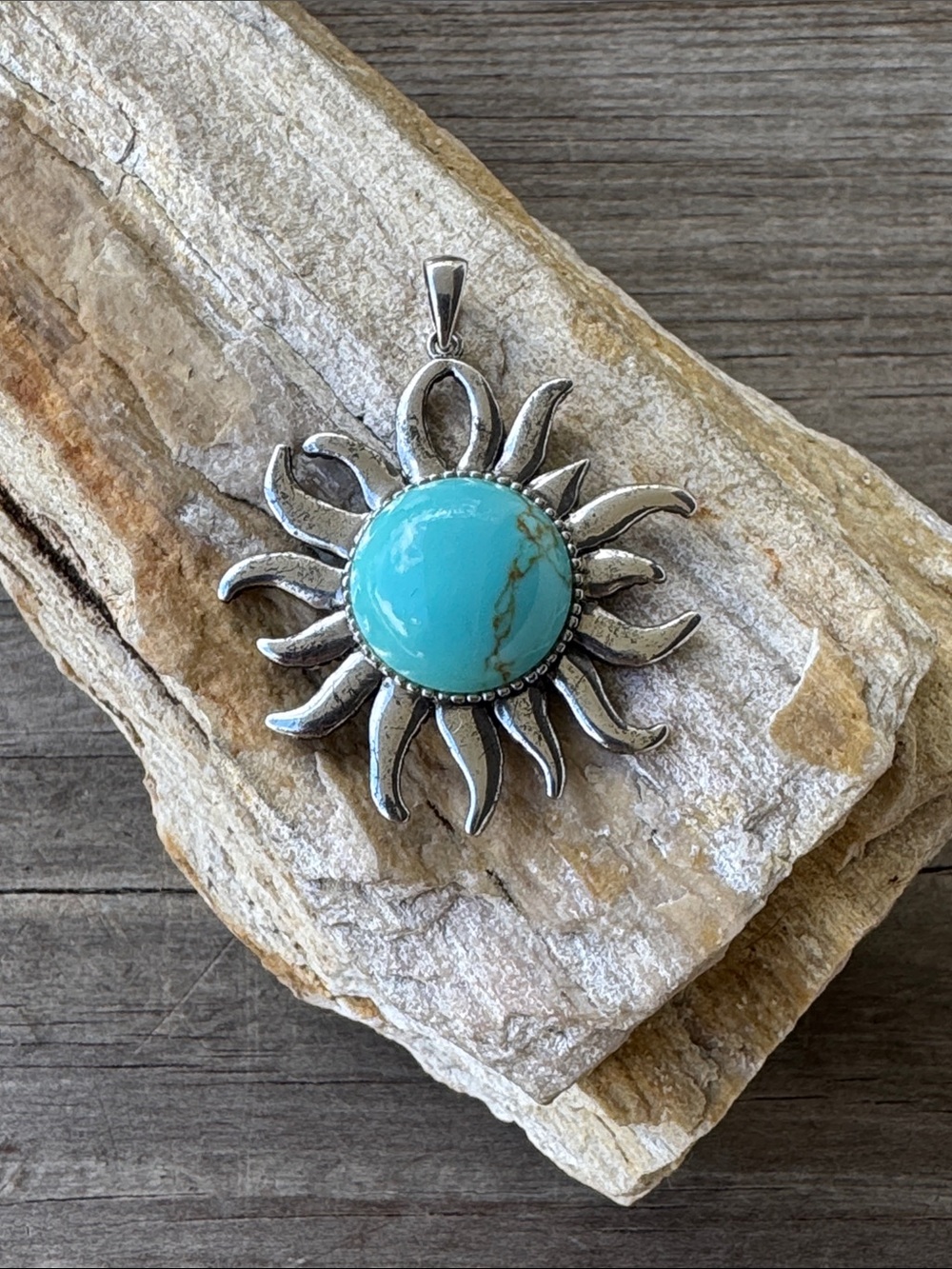 Sterling Silver Sun Pendant with Turquoise